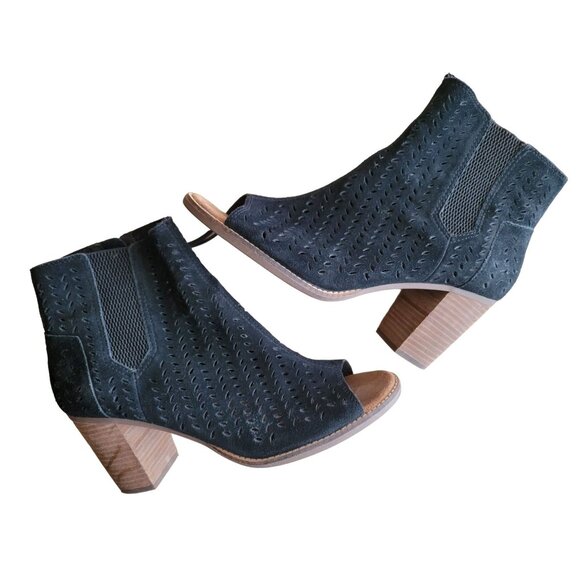 Toms Majorca Black Peep Toe Bootie Size 11 - Picture 3 of 8